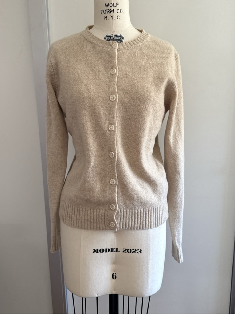 Brandy Melville Beige Button-Front Crewneck Cardigan